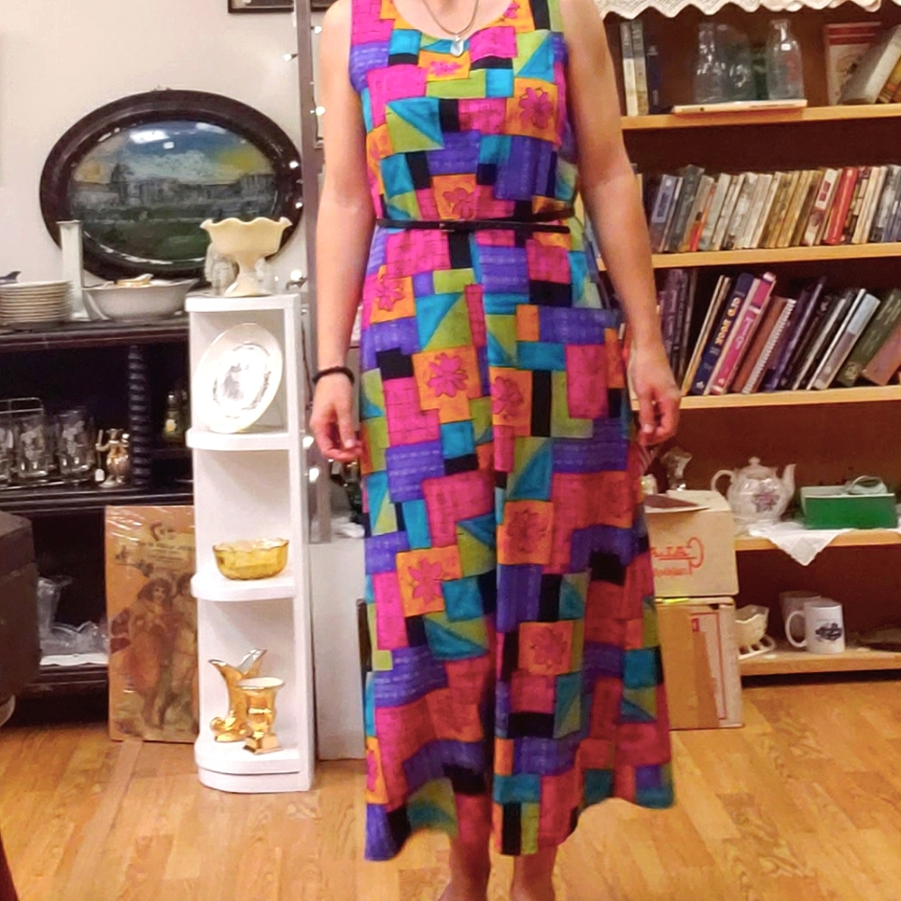 Vintage 90s maxi dress jumper floral geometric
